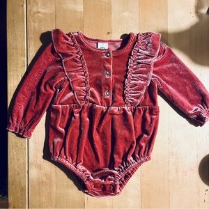 Little Me Velvet Ruffled Bodysuit- Red 3 Mos NWOT